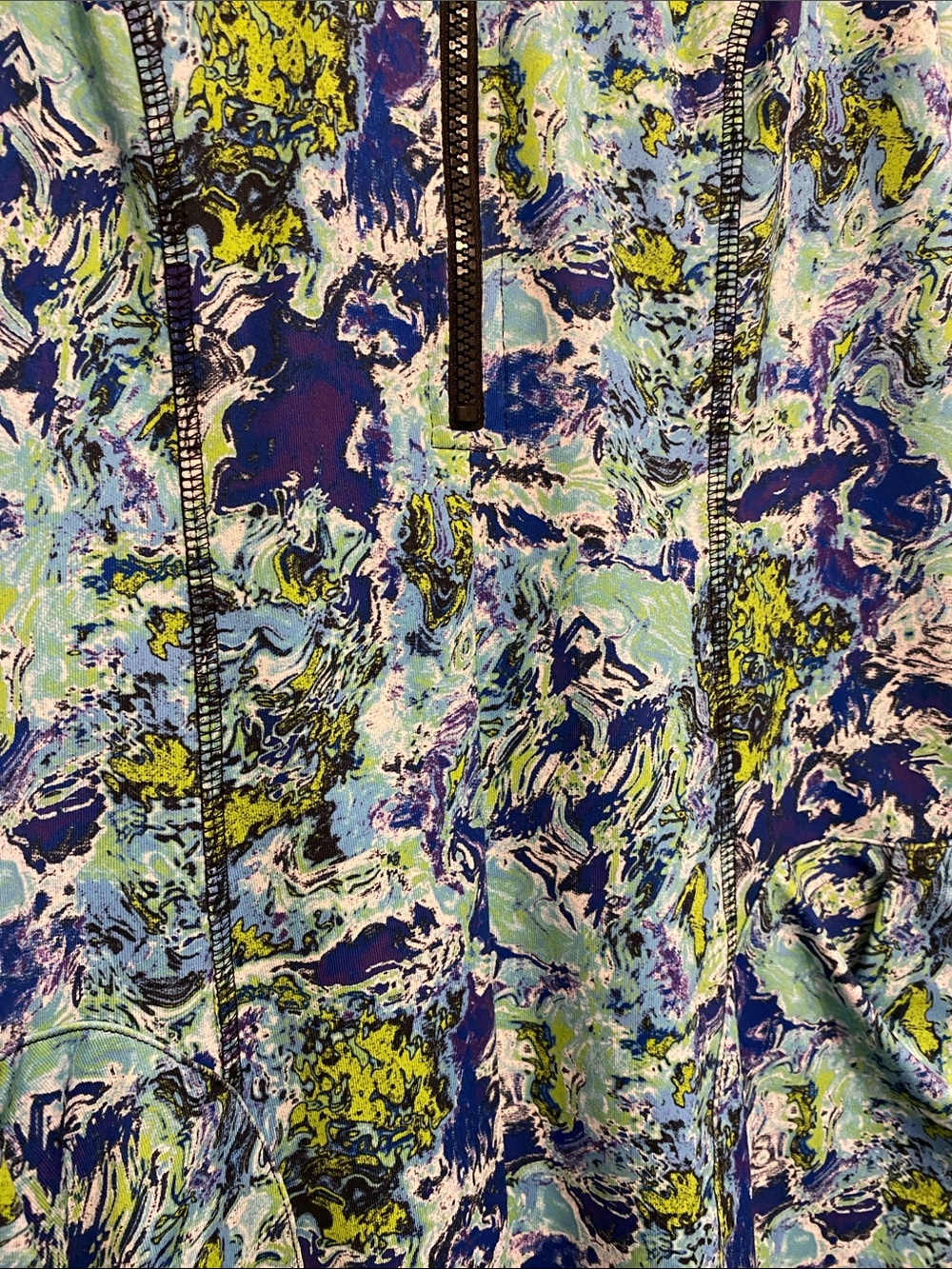 Sleeveless Blue Green Patterned Zip-Front Dress - Picture 3 of 11